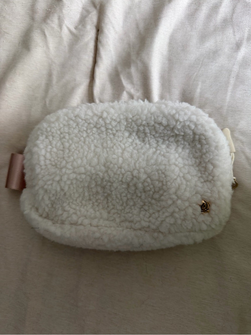 T.J.Maxx Cream Sherpa Crossbody Pouch with Gold Accent